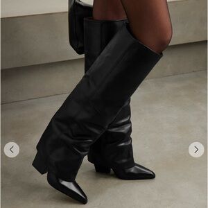 Paris Texas Jane Folded Leather Over the Knee Boots 90mm - Black size 11
